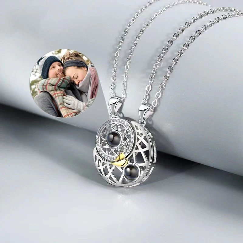 

Sun Moon Projection Couple Necklace Female Male Accessories Jewelry Female Clavicle Chain Pendant Custom Photo Necklaces