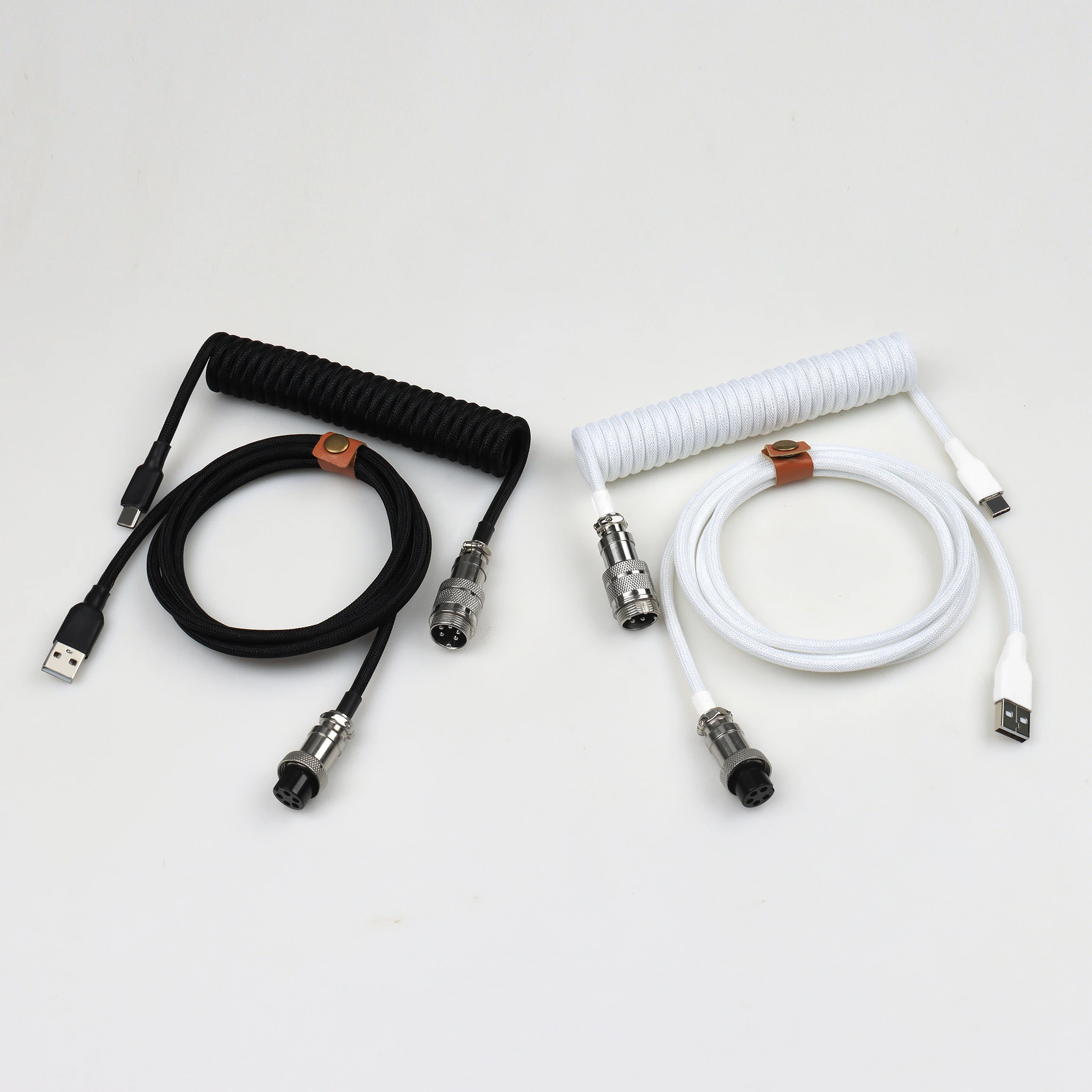 【LANO】Black White Red Type-C to USB Double-Sleeved Coiled Mechanical Keyboard Cable Detachable Connector for Mechanical Keyboard