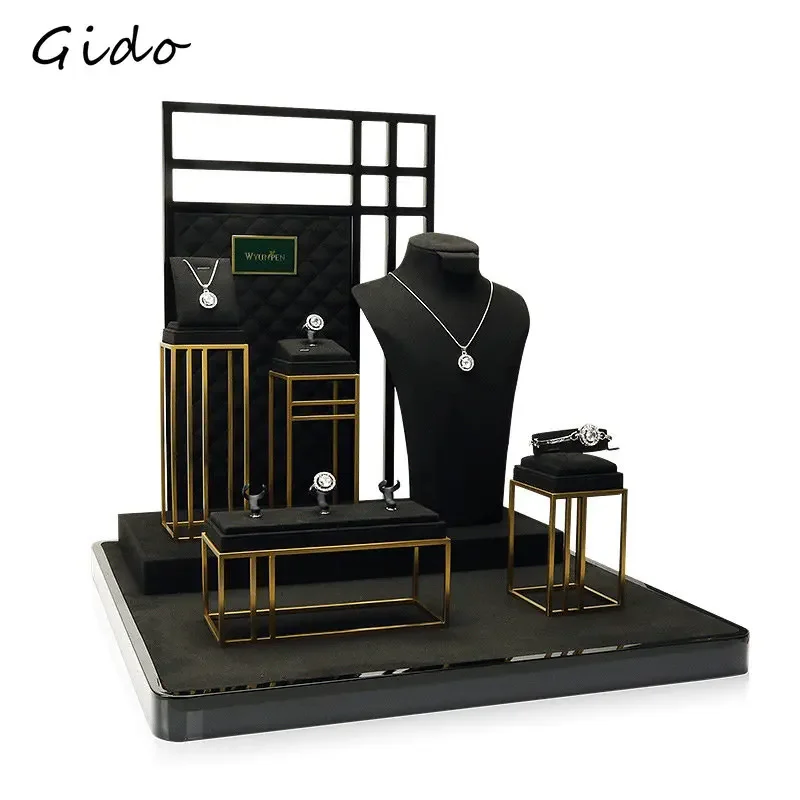 

Jewelry display stand new high-end factory direct sale necklace ring metal microfiber window jewelry prop rack