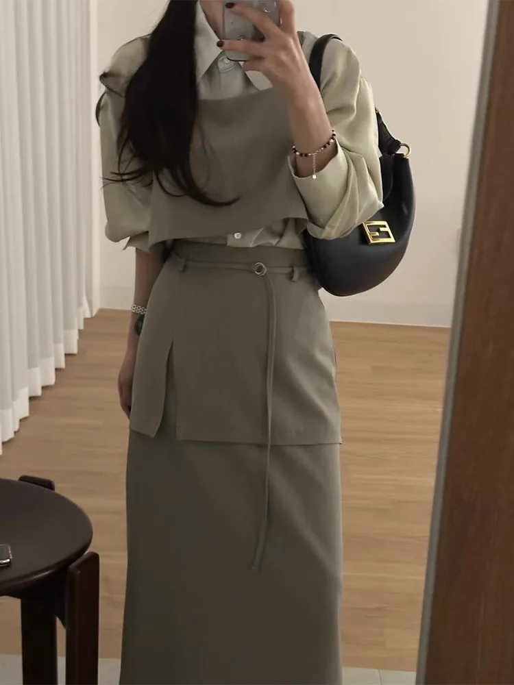 Summer New Arrival Women's Short Strap Vest High Waist Belted  Skirt Set Trendy Design Casual Comfortable Inner Wear