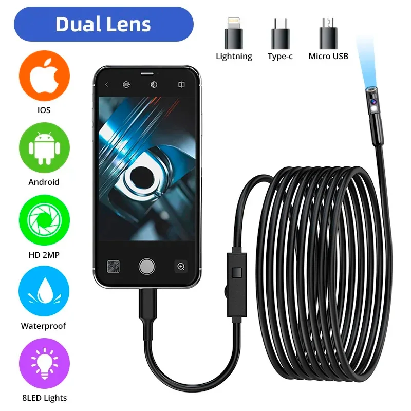 KERUI 2MP Mini-Inspektionskamera Endoskop Industrielle Endoskopkamera für Autos und Rohrleitungen Dual für Typ C iPhone iOS Wasserdicht – Detail 4