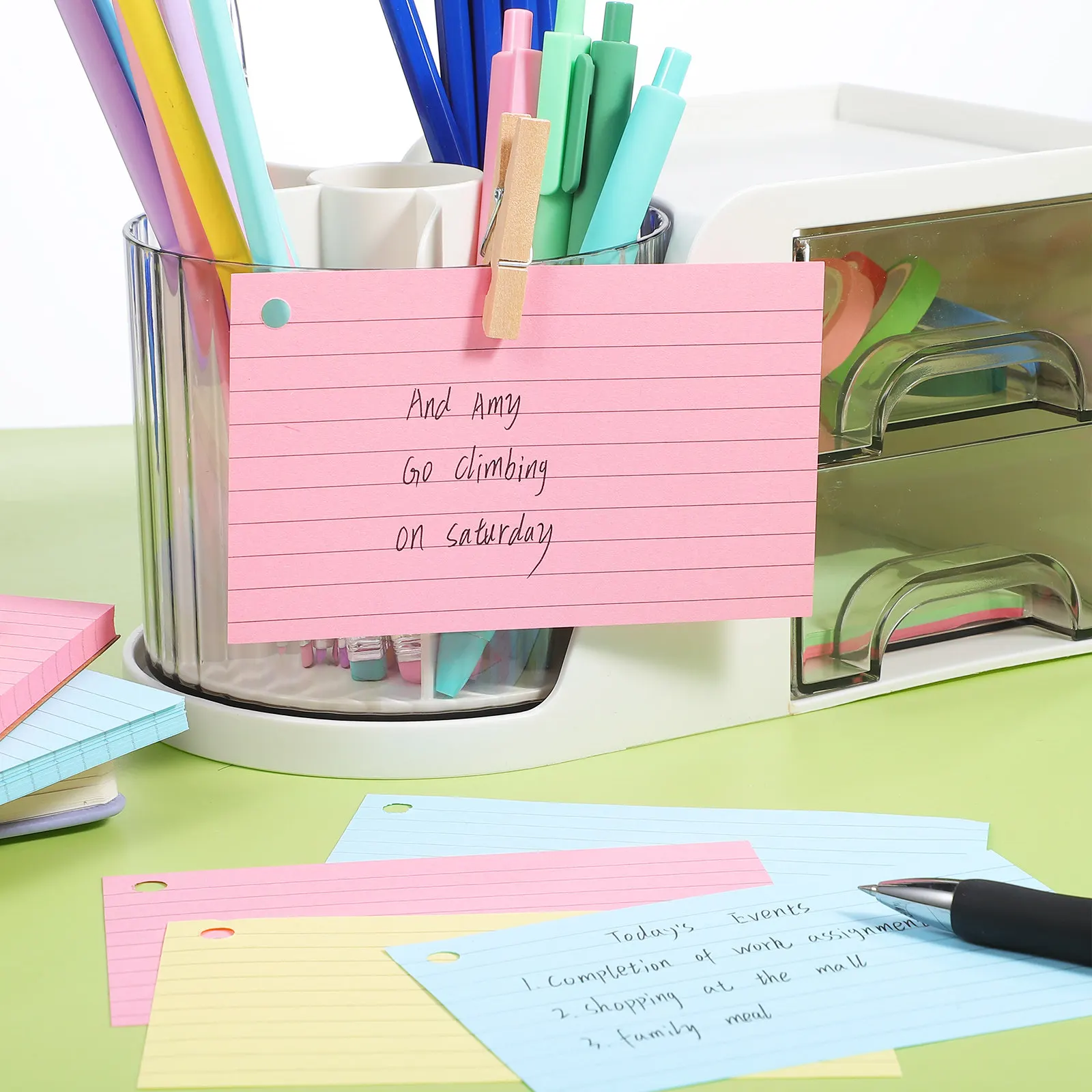 150Pcs Ruled Flash Cards with Metal Rings Double Sided Colored Index Cards for Studying Vocabulary Learning and Note Taking