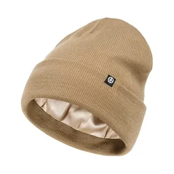 Knitted Hat Women's Winter Outdoor Warm Overhead Earprotector Hat Men's Silk Lined Flanged Cold Hat