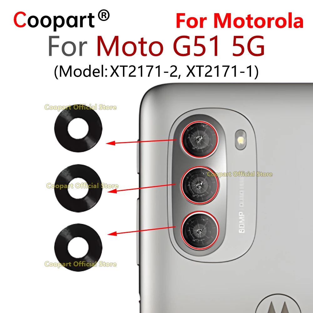 New Coopart Back Rear Camera Lens Glass Cover For Motorola Moto G51 XT2171-2 XT2171-1 With Adhesive Sticker Repair Parts