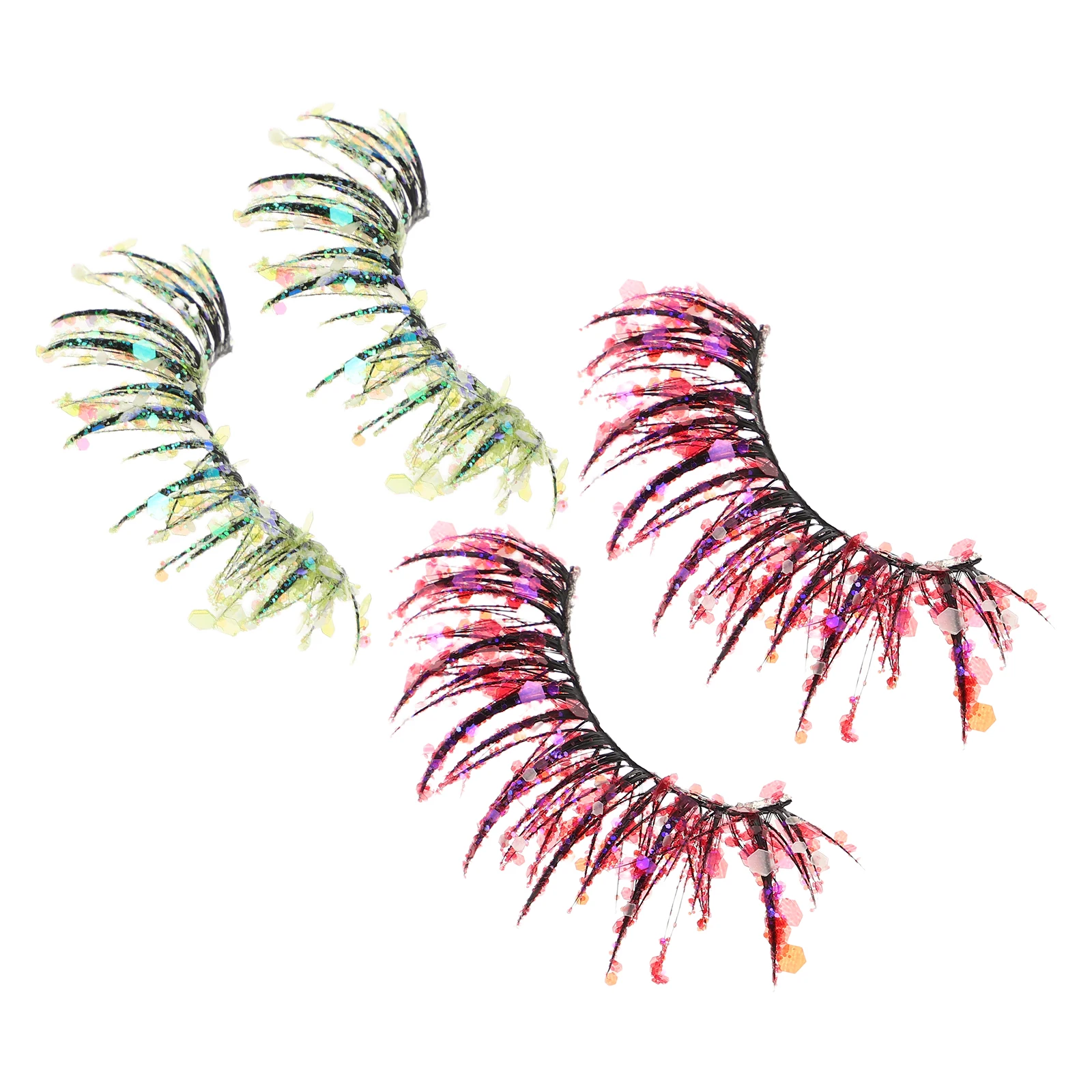 

2 Pairs 3d False Eyelashes Colorful Dramatic Coloured Glitter Extensions Plastic Cotton Stalk Cosplay