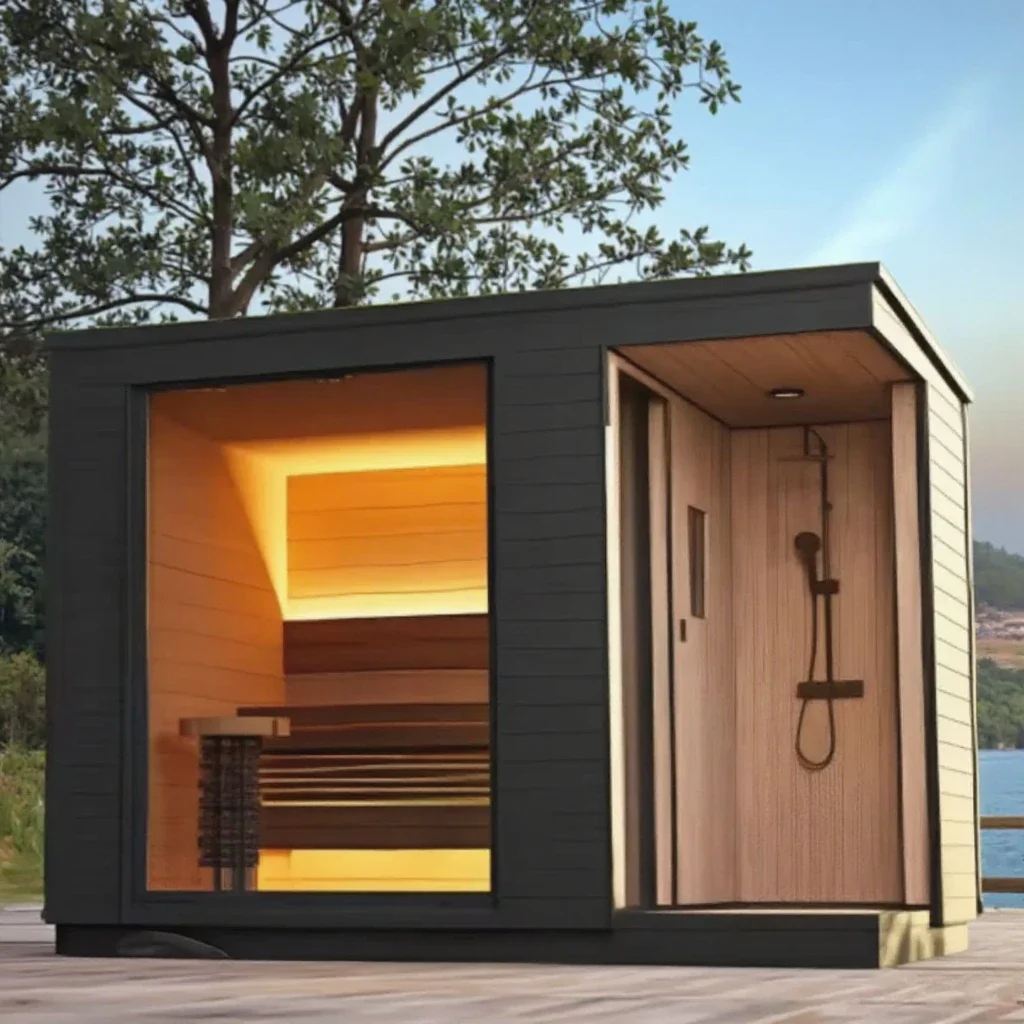 Freestanding Combined Sauna Shower Enclosure, Anti-Mold & Anti-Rot Material for Wet Outdoor Environment