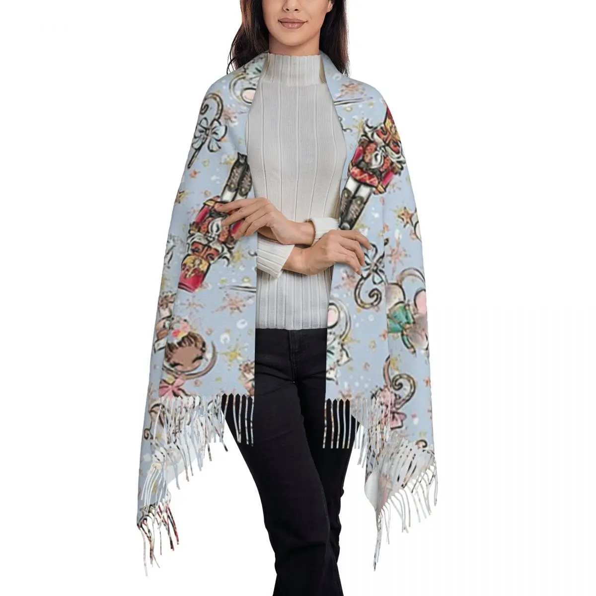 Christmas Nutcrackers Stars Ballerina Violin Scarf Tassel Scarves for Women Soft Warm Shawls and Wraps Fall Winter Shawl Wrap