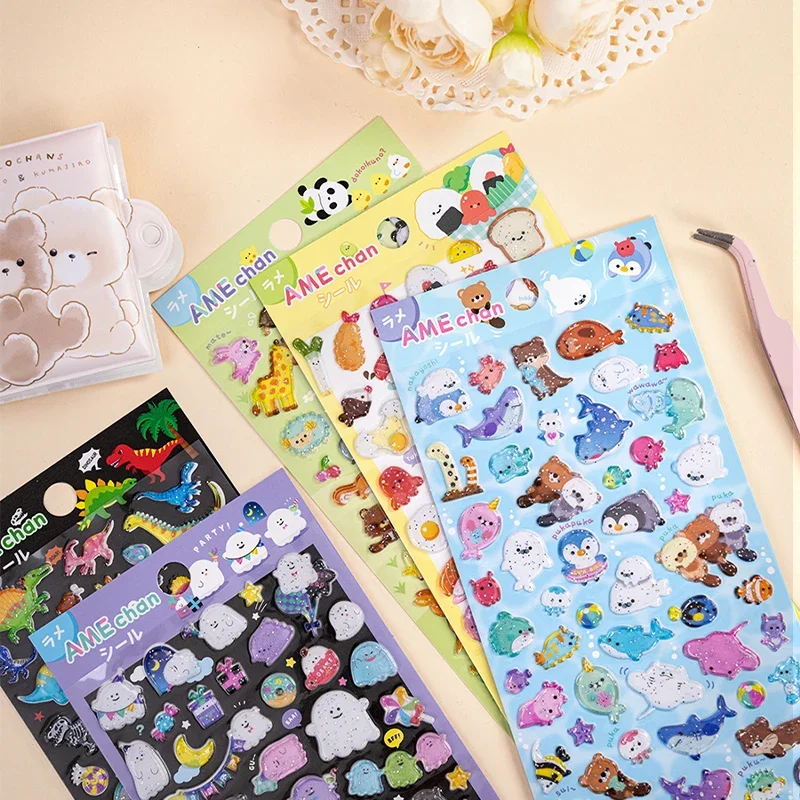 3 pcs Random Cute Animals Sushi Penguin Stickers Scrapbooking Diy Journaling Sticker Aesthetic Sticker Cute Stationery Gift