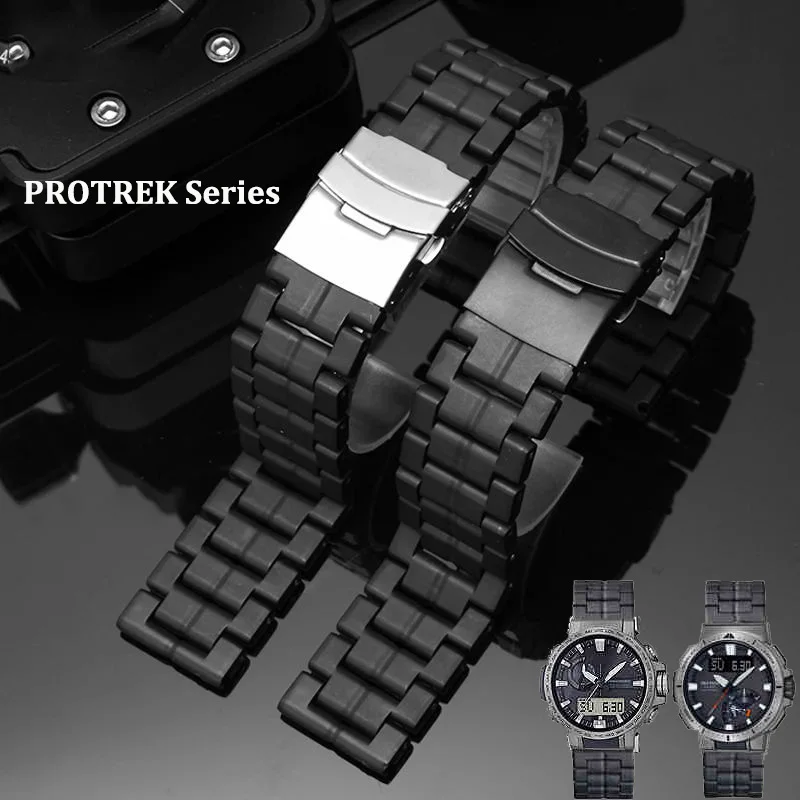 حزام ساعة من الفولاذ البلاستيكي الأسود 23 ملم لسلسلة كاسيو PROTREK PRW-60/YT PRW-30/50/70 PRW-6900Y حزام رياضي مقاوم للماء للرجال