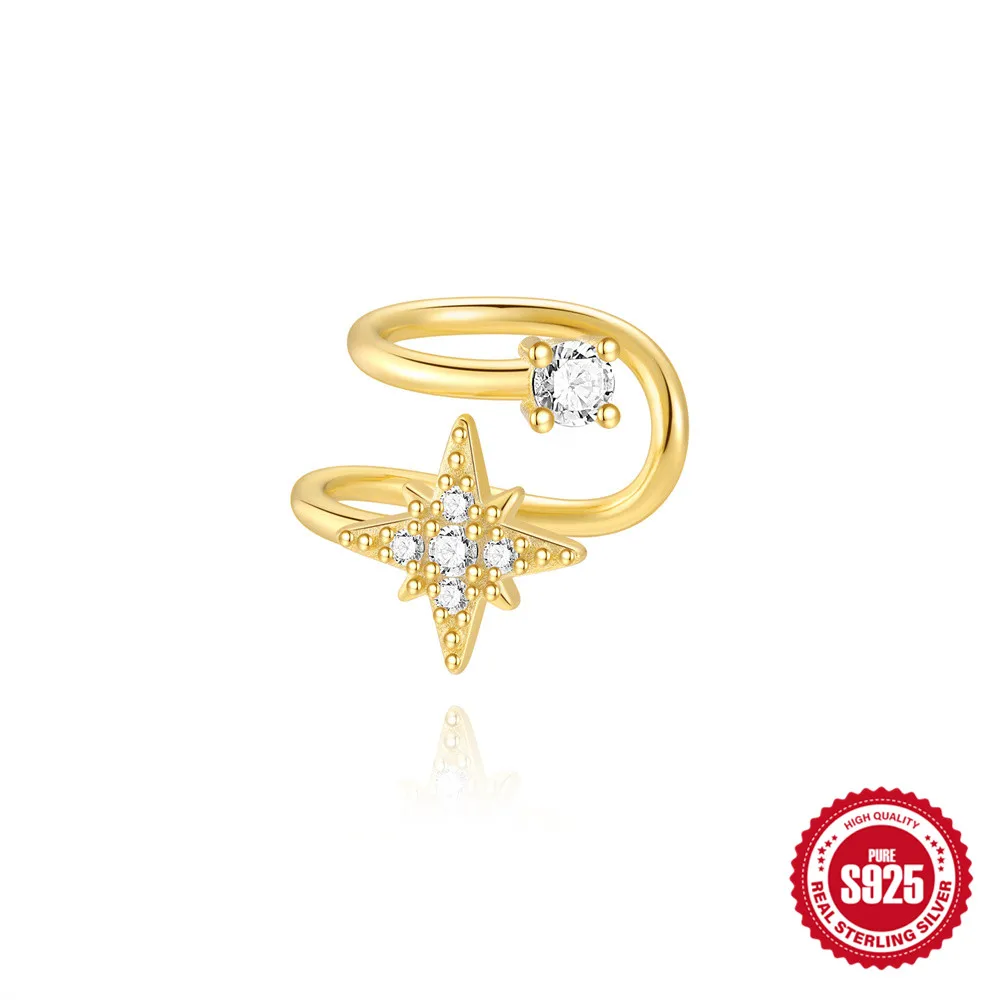 925 Sterling Silver Adjustable Octagonal Star Ear Clip