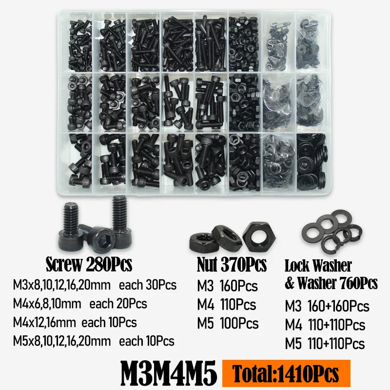 2500 Sechs kant Inbus Innen sechs kant schraube Kopfs ch raube m2 m2, 5 m3 m4 m5 m6 schwarz 2,5 Grad Kohlenstoffs tahl Schrauben Mutter Unter leg scheibe Sortiment – Detail 6