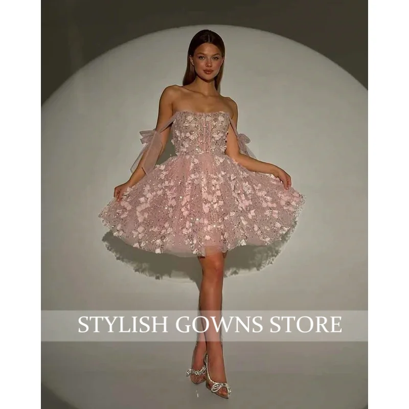 Modern A-Line Pink Homecoming Dresses Sleeveless Bows Appliques Backless Party Gowns Knee Length Prom Dress Customized