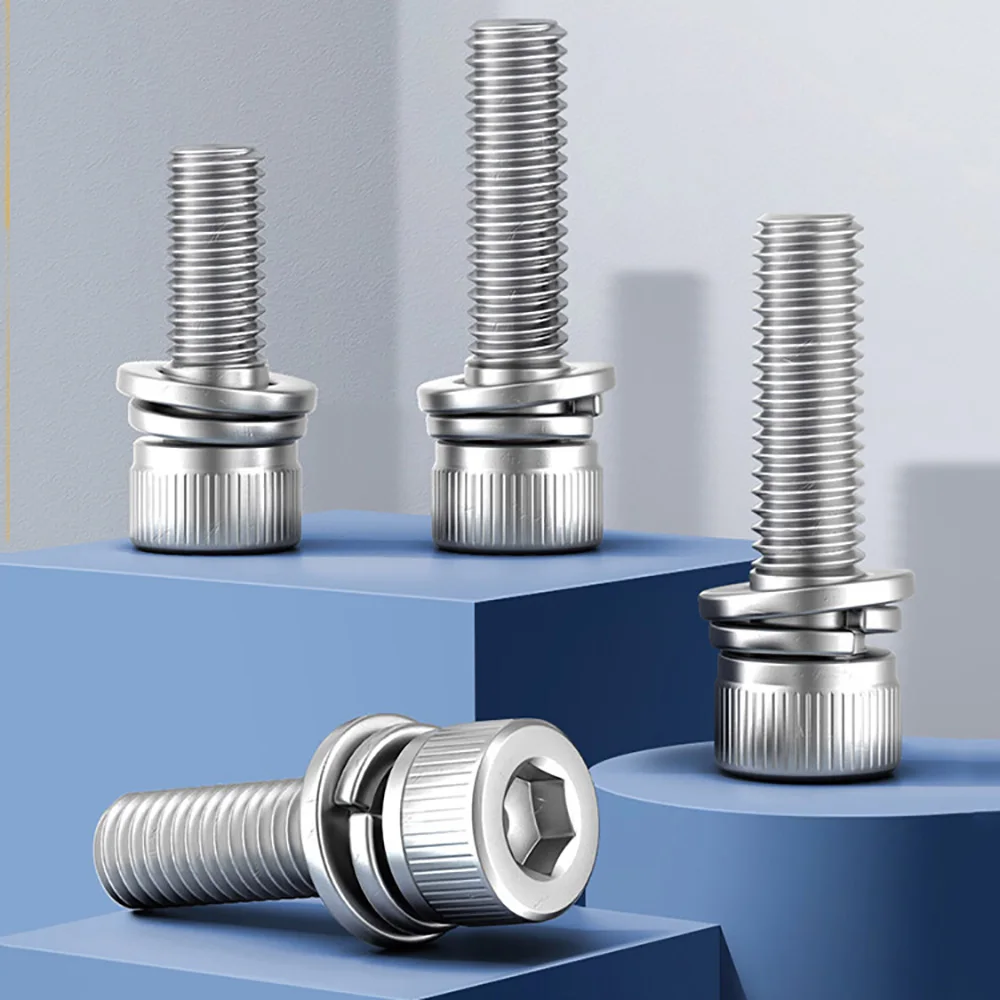 304 Stainless Steel Hexagon Socket Head SEM Screw Bolt With Washer M2.5 M3 M4 M5 M8 M10 M12 Cup Head Combination Screws With Pad