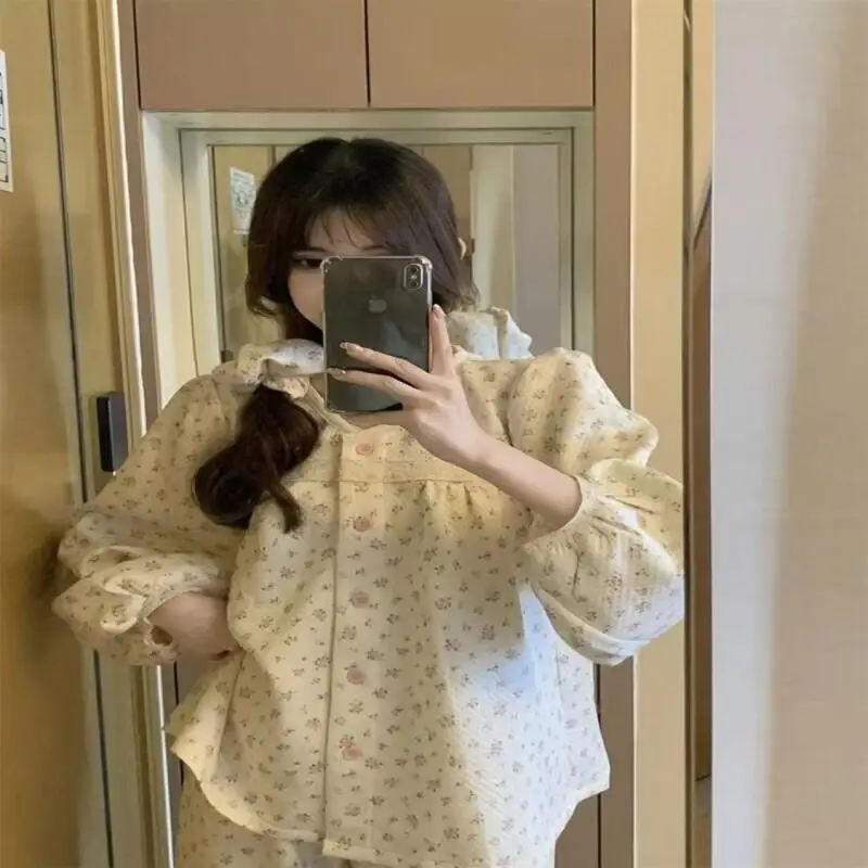 Conjunto de pijama Sexy para mujer, ropa de casa a la moda, traje para casa coreano grueso y cálido, pantalones de chándal de dos piezas para estudiantes, conjuntos de números completos