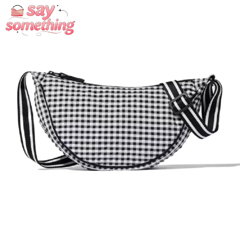 

Fashion Canvas Plaid Crossbody Bag for Women Shoulder Bag Half Moon Chest Bags Tote Lady Travel Shopper Bag Female Purses