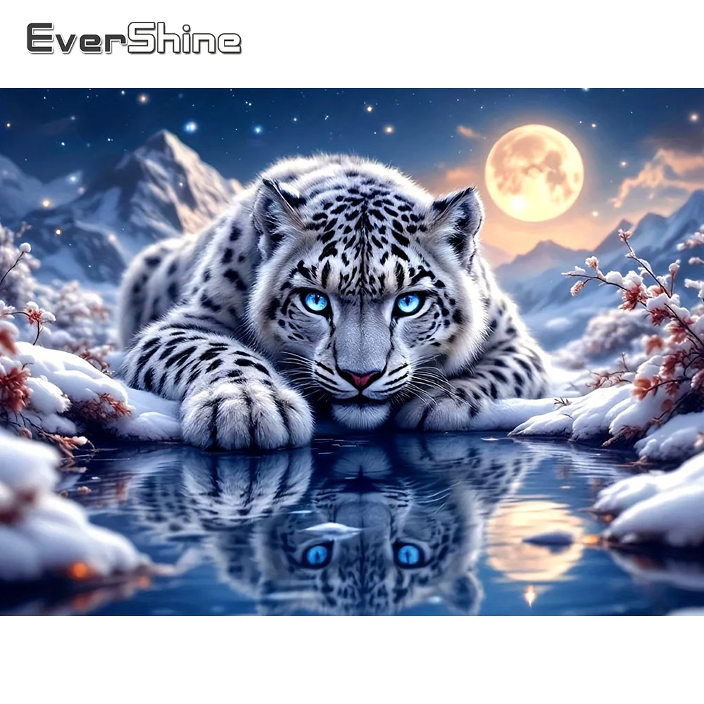 EverShine Vollquadratische Diamant-Stickerei Leoparden-Bild Strass-Mosaik Tier DIY-Gemälde Berg Mond Winter Heimdekoration