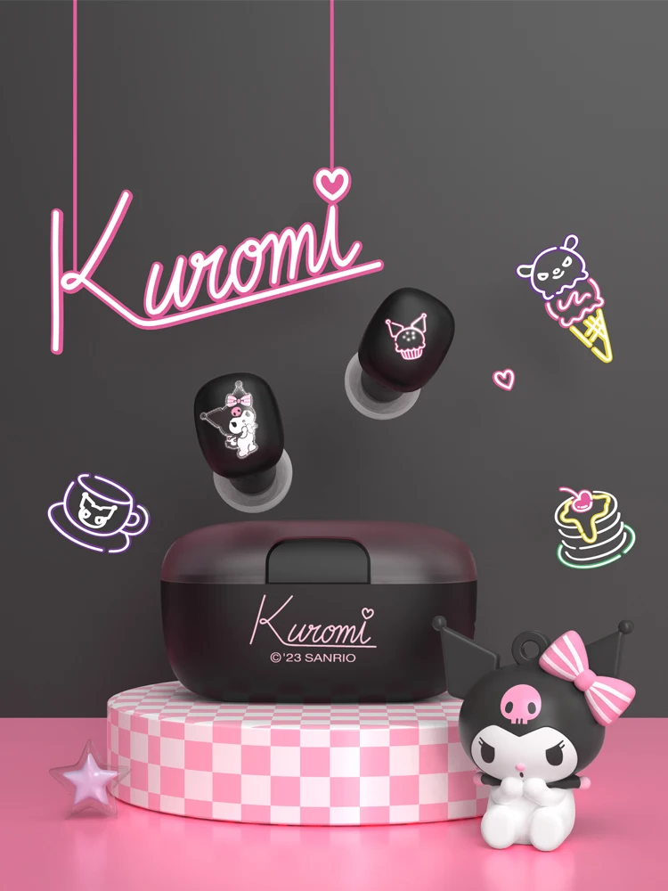 سماعات رأس جديدة من Sanrio Kuromi مزودة بتقنية البلوتوث سماعات رأس لاسلكية حقيقية يمكن التحكم بها باللمس مناسبة كهدية في الألعاب