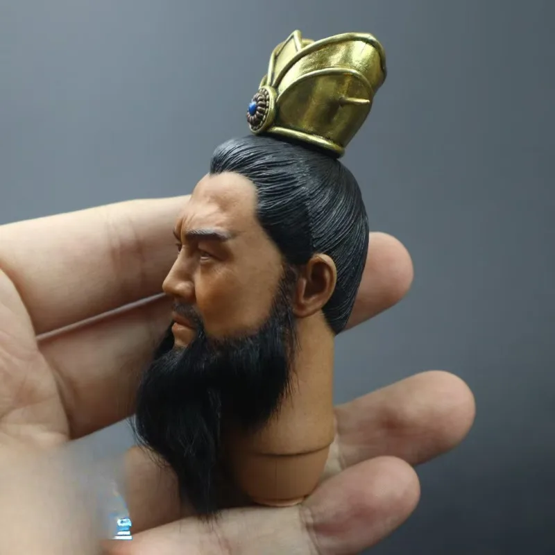 Alte chinesische Kopfschnitzerei im Maßstab 1:6, echter Bart, Cao Cao-Kopf, Kopf mit eisenabsorbierendem Haarkronenmodell für 12-Zoll-Actionfiguren