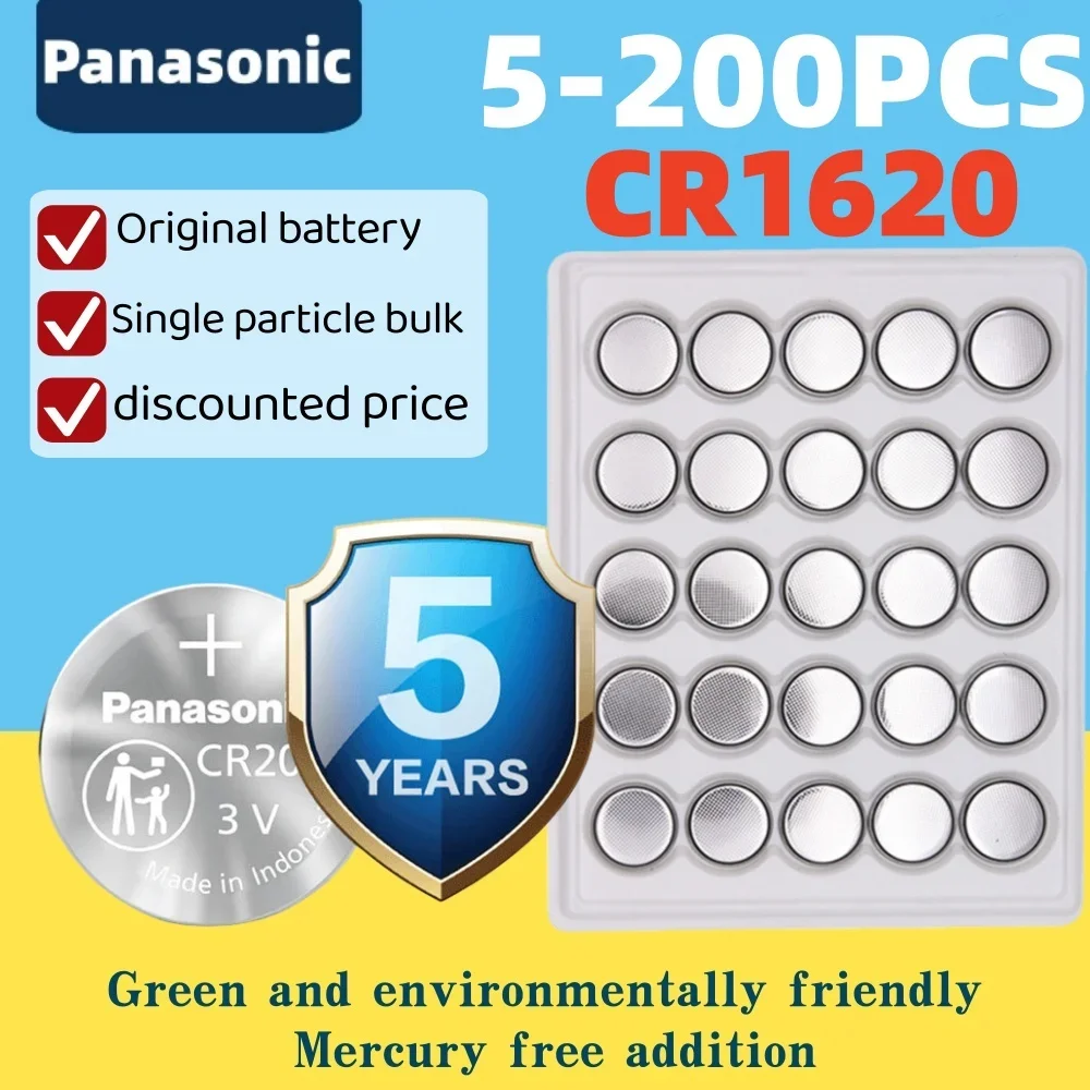 5-200PCS 3V CR1620 Panasonic battery button battery suitable for watches, car audio speakers, scales, shavers DL1620 ithium cell