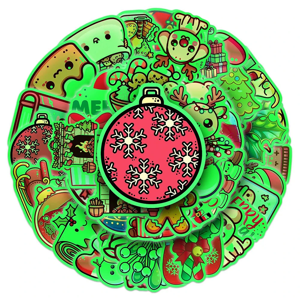 

10/30/50pcs Cute Cartoon Christmas Stickers Cool Luminous Night Decals Toy DIY Notebook Phone Diary Laptop Graffiti Sticker Pack
