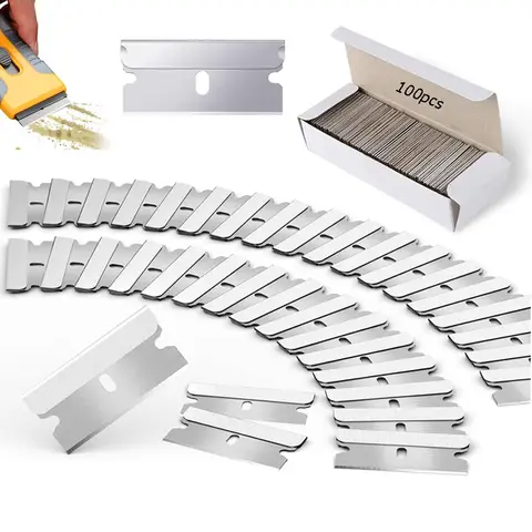 100 st rakblad för rakblad för bilklistermärken, fönsterglas, färgskrapa, rengöringsverktyg, stål, repfria ersättningsblad 10 best sales skrapblad - №6