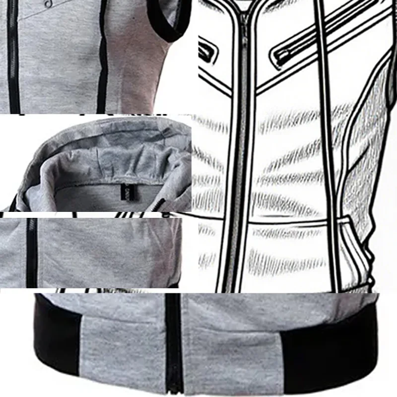 2025 New Fashion Zipper Cardigan Sweater Mens Sleeveless Hooded Vest Jacket Plus Size S-4XL Streetwear Vest Hoodies