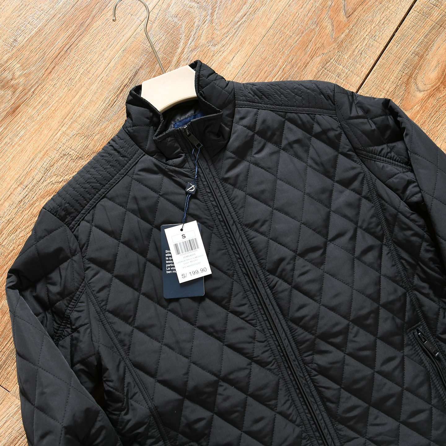 Men's Casual Thin Cotton Jacket Diamond Pattern Stand Collar Autumn Winter Fashion City Style Long Sleeve Warm Outerwear