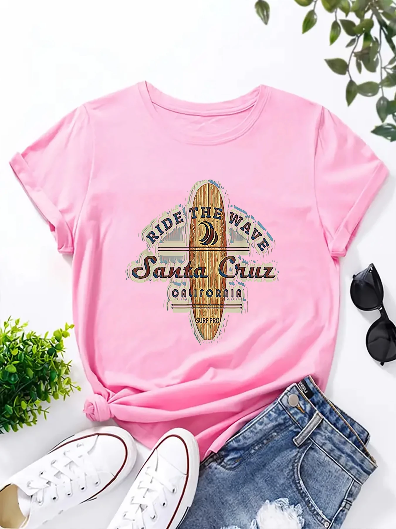 Santa Cruz Surfer Surfboard Vintage Print Fun Short Sleeve Casual T Shirt Fashion Women's Pattern T-Shirt Femminile Tee Tops