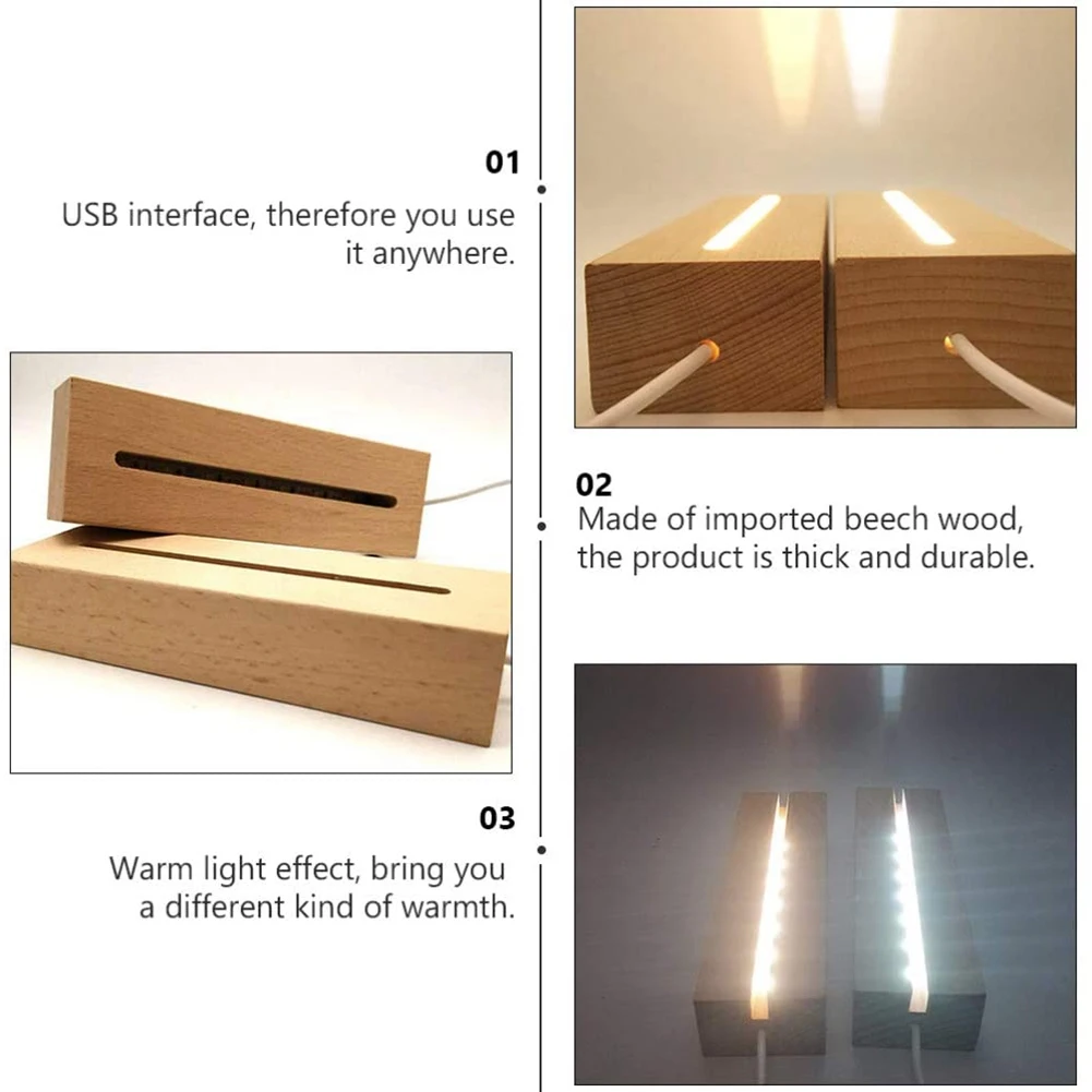 ไม้สี่เหลี่ยมผืนผ้าฐานแสง,ไม้จอแสดงผล LED ฐานโคมไฟสําหรับอะคริลิค,คริสตัล, night Light,เรซิ่น Art