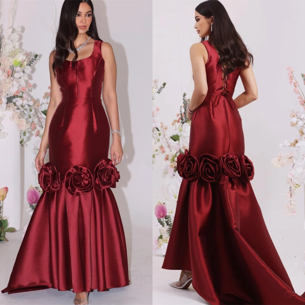 فستان سهرة مخصص بأشرطة سباغيتي رشيقة وفساتين مناسبة خاصة من الساتان الرائع وفساتين حفلات الزهور الرقيقة