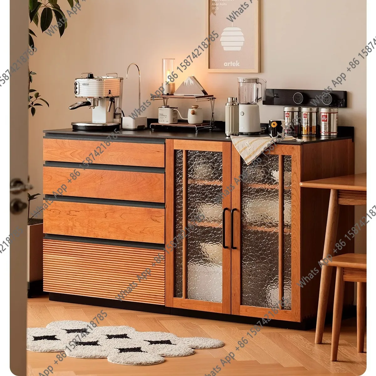 

Modular dining side solid wood storage locker cherry wood furniture Japanese restaurant tea cabinet modern simplicity