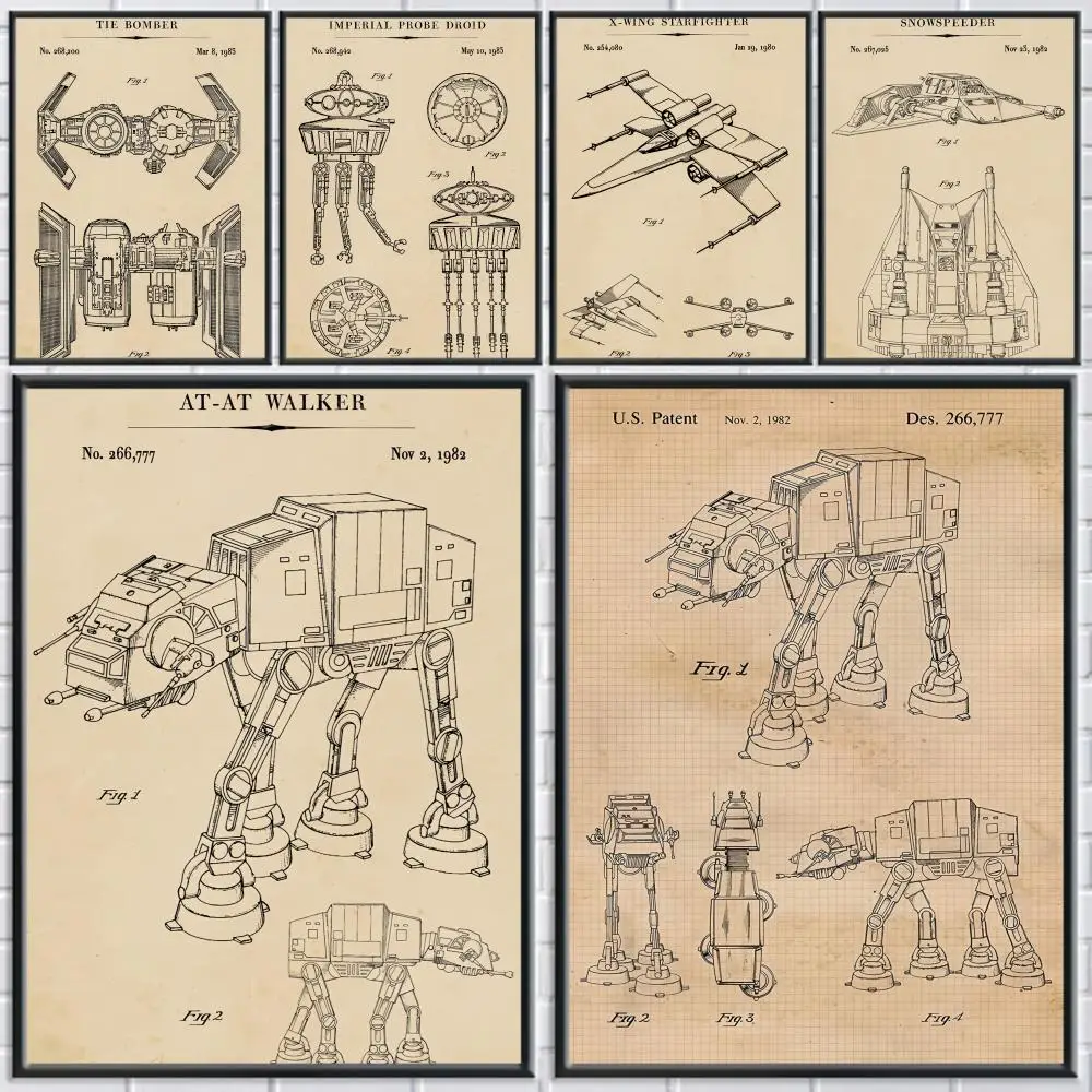 Póster con diseño de nave espacial, arte de pared estético de moda, pegatina impresa en papel PP para decoración de sala de estar y Bar