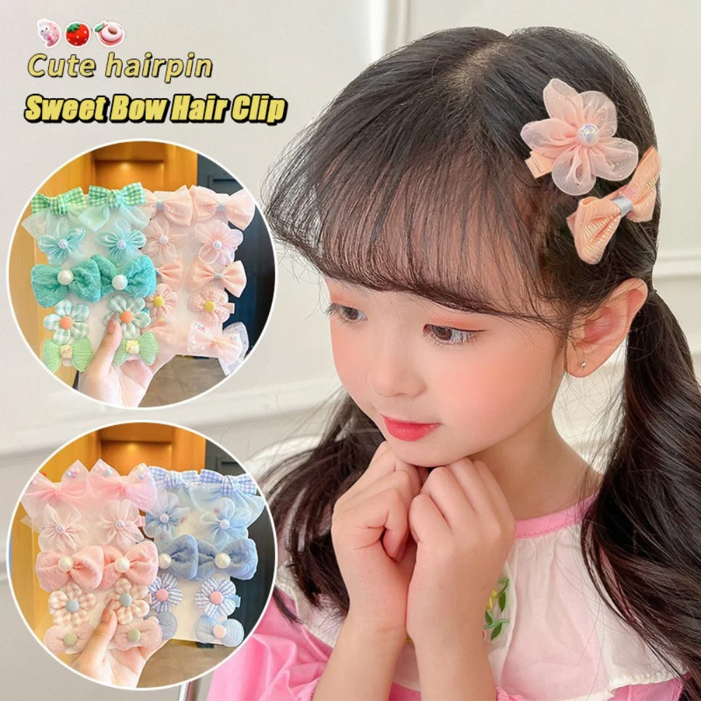 

10 Pcs/Set Children Cute Bowknot Flower Ornament Hair Clips Baby Girls Handmade Hairpin Boutique Barrettes Kids Hair Accessories