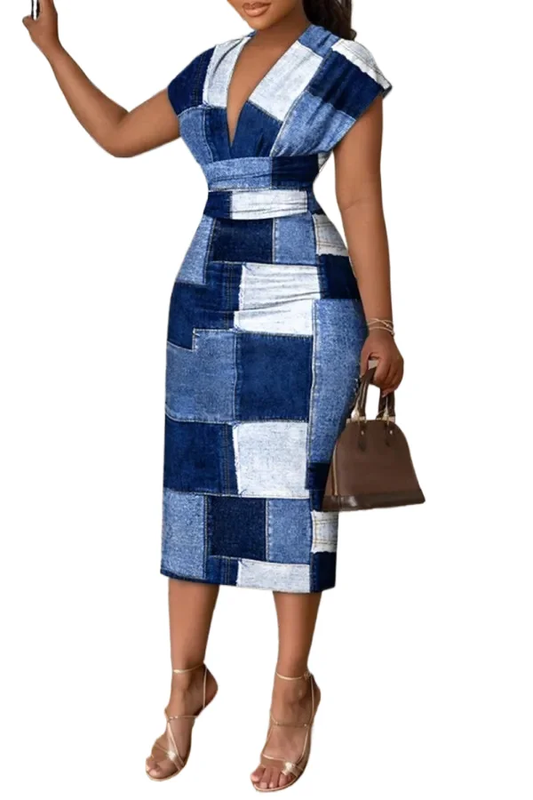 

Sexy V Neck Sleeveless Wrap Dress Office Lady Spring Summer Fashion Elegant Plaid Print Dresses For Women 2023 Female Blue Robe