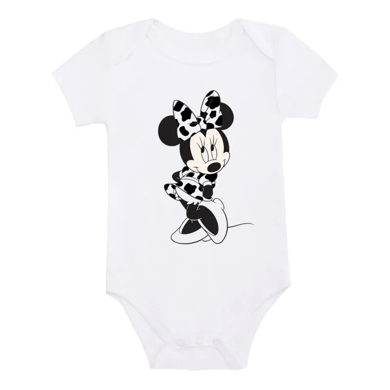 Cute Minnie Head Disney Castle Print Infant Baby Boys Girls Jumpsuit White Cotton Baby Bodysuit Summer Newborn Romper