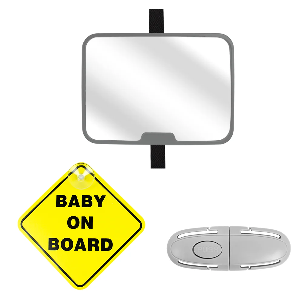 3 In 1 Baby Car Safety Set 360° Rotate Back Seat Mirror Baby On Board Sign Anti-Slip Car Seat Chest Clip Infant Travel Accessori