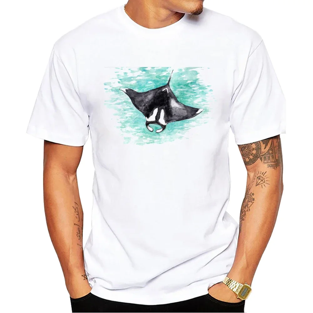 TEEHUB-T-Shirt à Manches Courtes et Col Rond pour Homme, Streetwear Décontracté, Vintage, Requin Baleine, Dessin à la Main