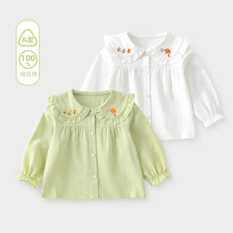 2026 New Toddler Baby Girl Shirt  Kids Spring Autumn Long Sleeve Top Peter Pan Collar Blouse Girls Undershirt