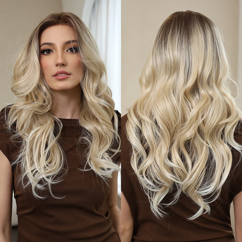 

Hairline Lace Frontal Synthetic Wigs Long Body Wave Blonde Dark Purple Root Wigs for White Women Part Lace Wigs Heat Resistant