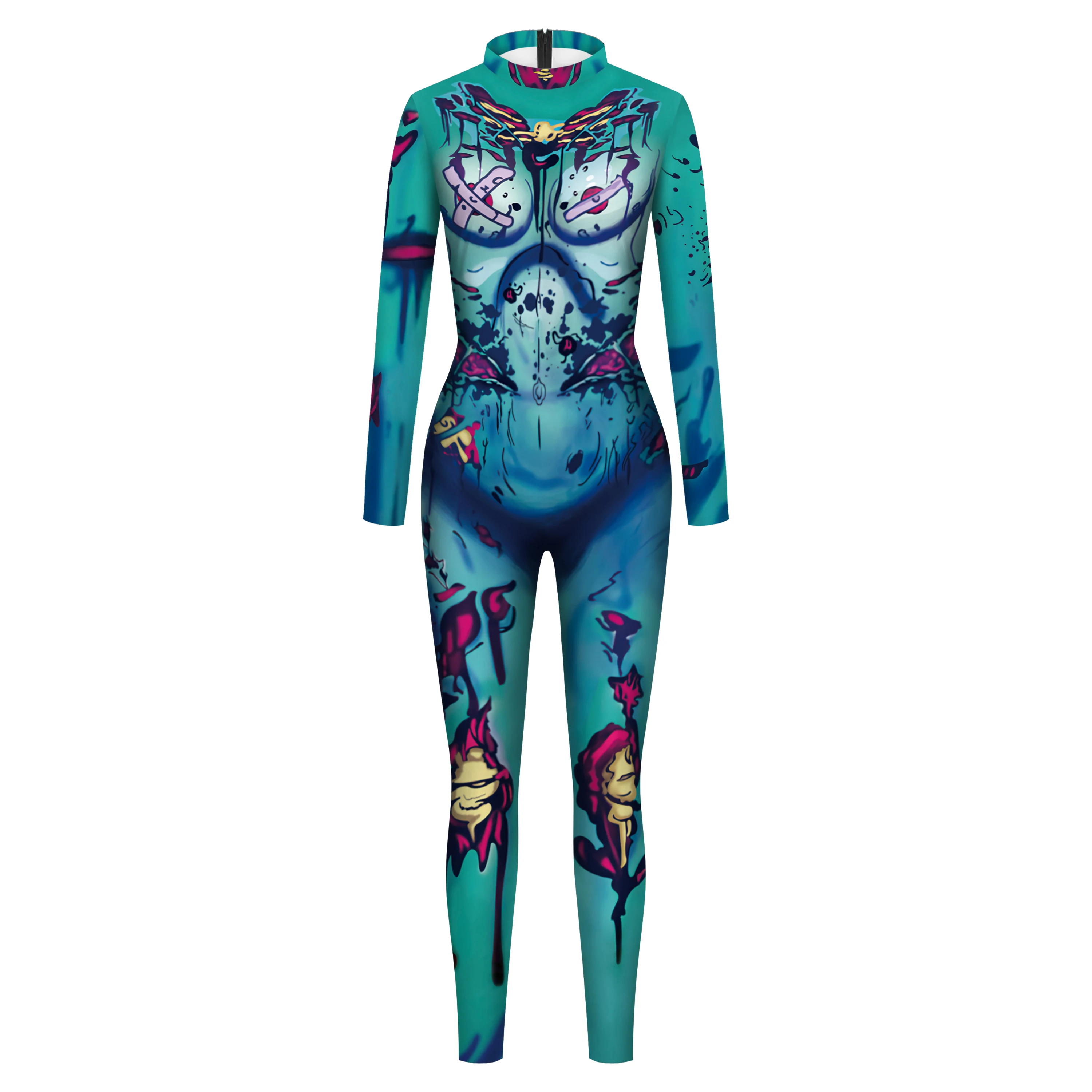 Blue Zombies Jumpsuit Halloween Horrible Cosplay Costume Monster Bodysuit Skinny Festival Zentai Suit Party Adult Outfit