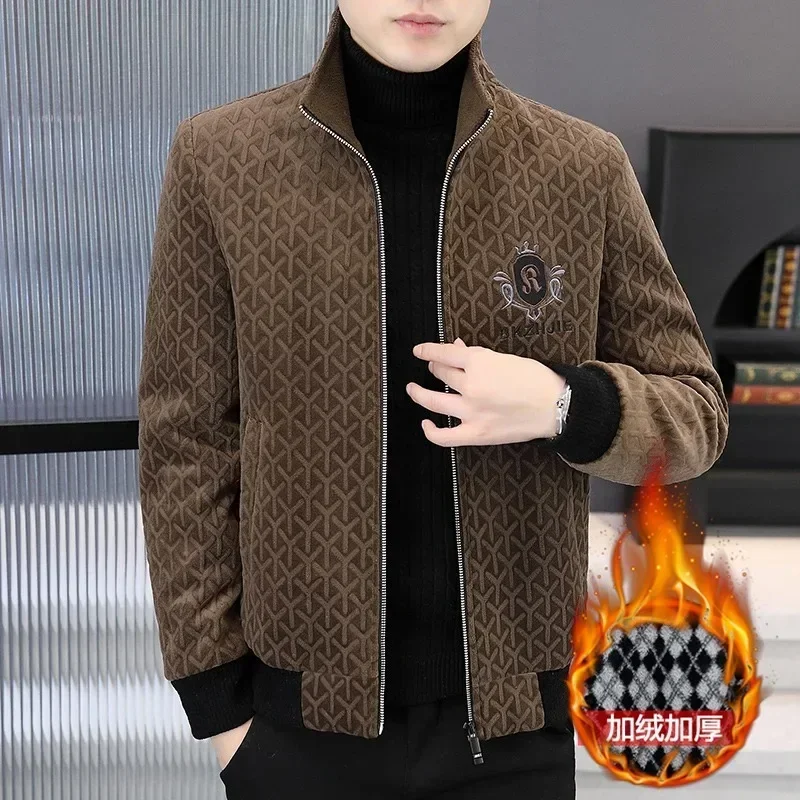 

2024 Men's Woolen Jackets Fashion Standing Collar Zipper Loose Casual Wool Jacket Thickened Warm Coat Social Business Overcoat