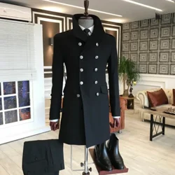 British Long Men's Suit Coat Autumn Winter Slim Solid Color Fashion Lapel Male Blazer Business Casual Suits 2 Piece Jacket Pants