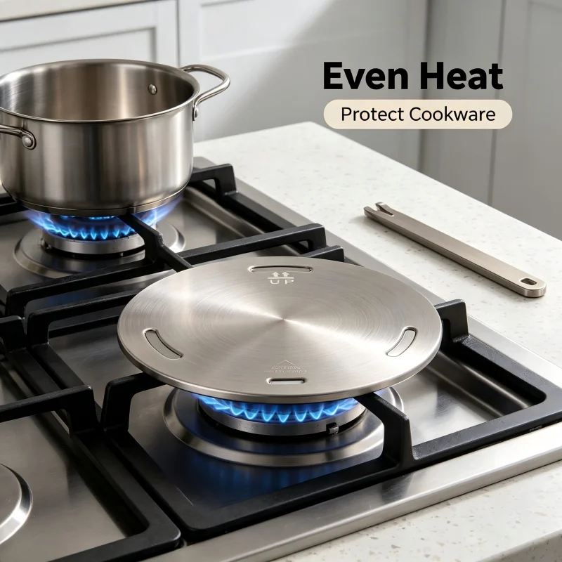 Portable Stainless Steel Heat Diffuser for Gas Stove - Heat Conduction Plate with Detachable Handle for Cookware and Induction