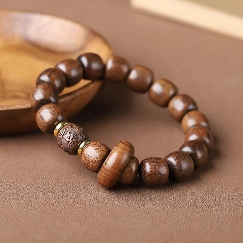 African Pear Sandalwood Bracelet for Men and Women Natural Yellow Pear Old Material Buddha Beads Jewelry Rosary Beads Handstring