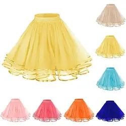 14 Colors Women Petticoat Tutu Underskirts Crinoline 50's Three Layers Ribbon Gauze Tulle Skirt Vintage Bridal Slips Rockabilly