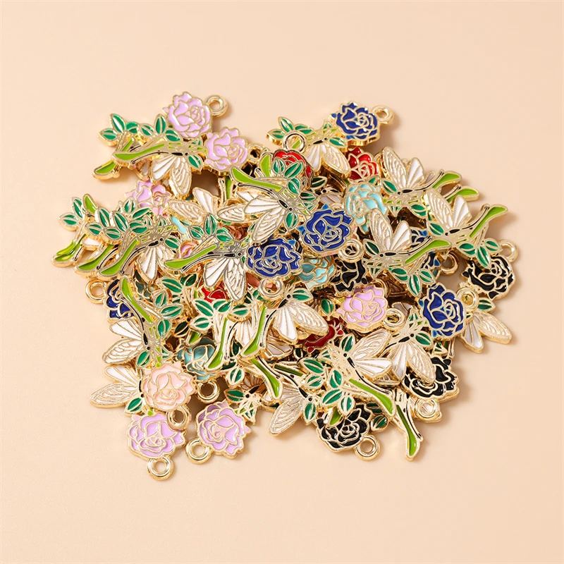 20 Stück 18x28mm Niedliche Emaille-Rosenblüten-Anhänger für die Herstellung von Halsketten, Ohrringen, Armbändern, DIY-Bastelarbeiten, Schmuckzubehör – Detail 14