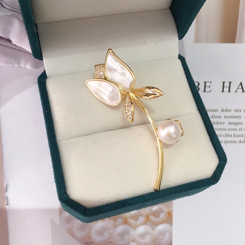 ZHBORUINI 2023 High Quality Natural Freshwater Pearl Brooch Natural Fritillaria Flower Brooch Pearl Jewelry For Women Not Fade