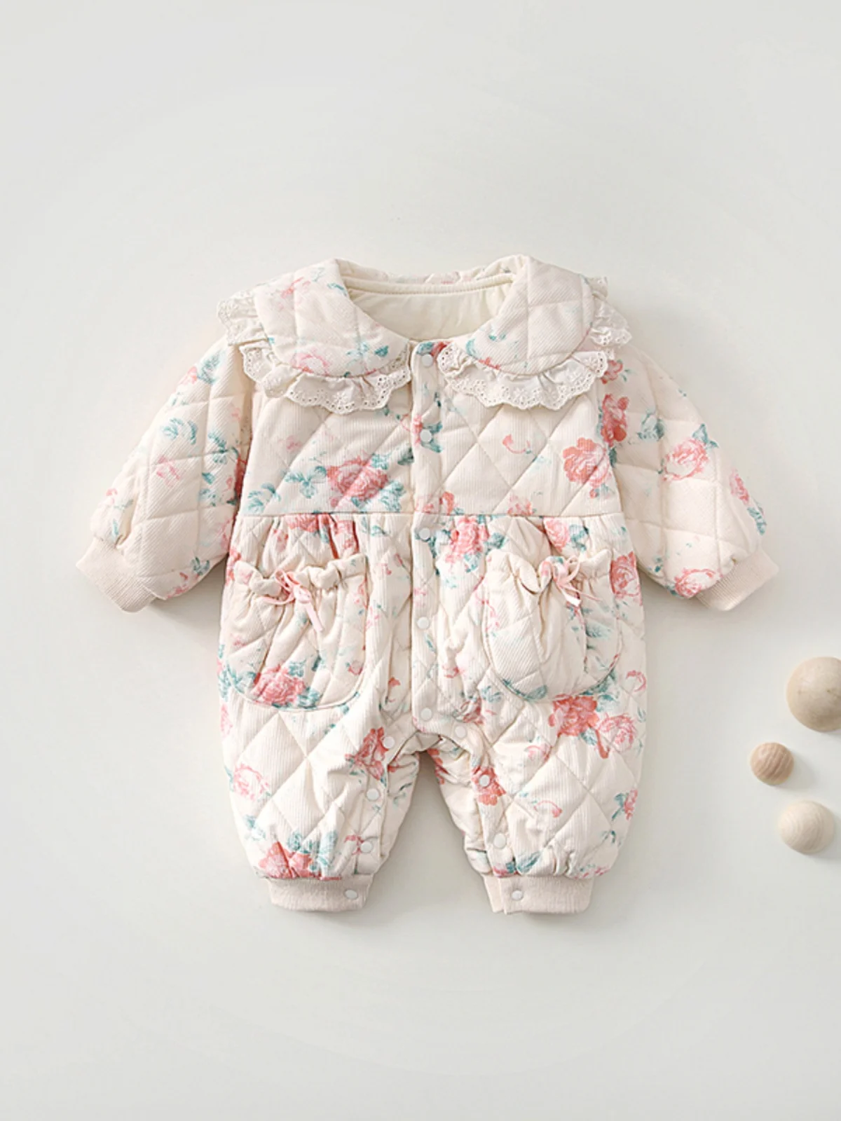 Ropa de bebé recién nacido, traje fino de algodón Rer para niñas con cuello de encaje, adecuado para otoño invierno y uso al aire libre