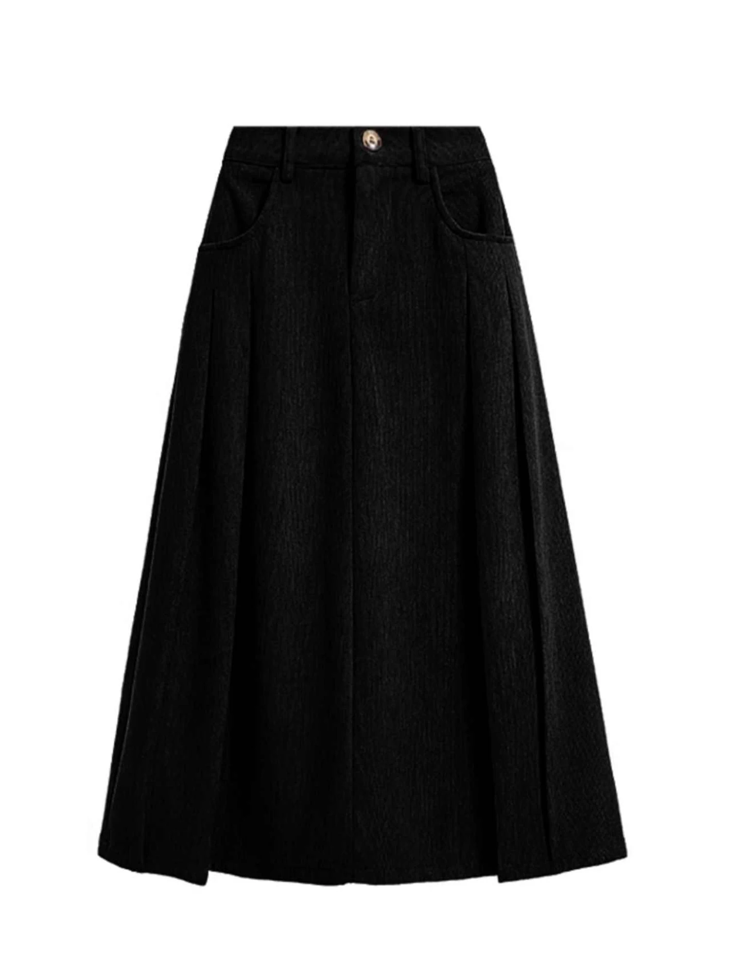 Women Brown Mid Long A-line Corduroy Skirt Harajuku Y2k Pleated Skirts Vintage Oversize Autumn Skirt 2000s Fashion Clothes 2025