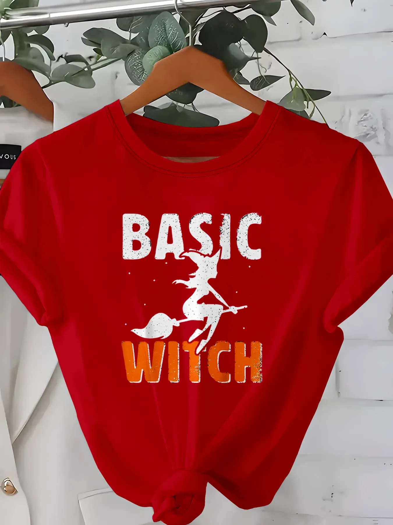

Plus Size Halloween - Themed Attire With “Basic Witch” Graphic For Spooky Season Style